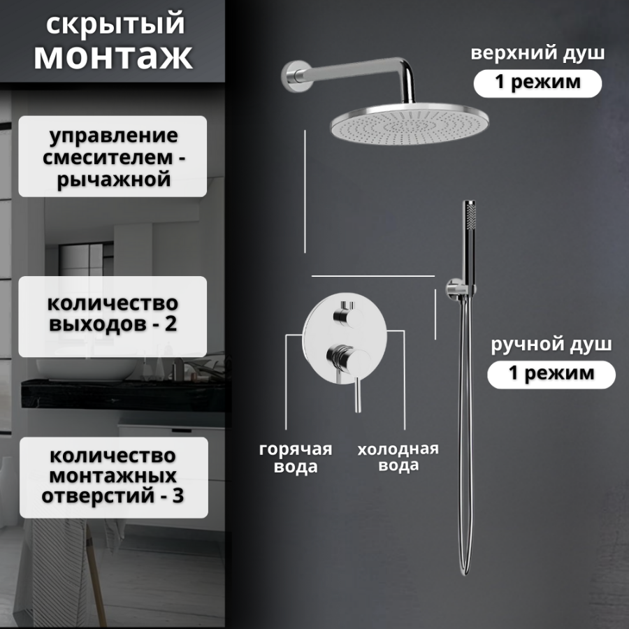 Душевой комплект AVS Slimmer 3в1 хром Душевой комплект AVS Slimmer 3в1 хром