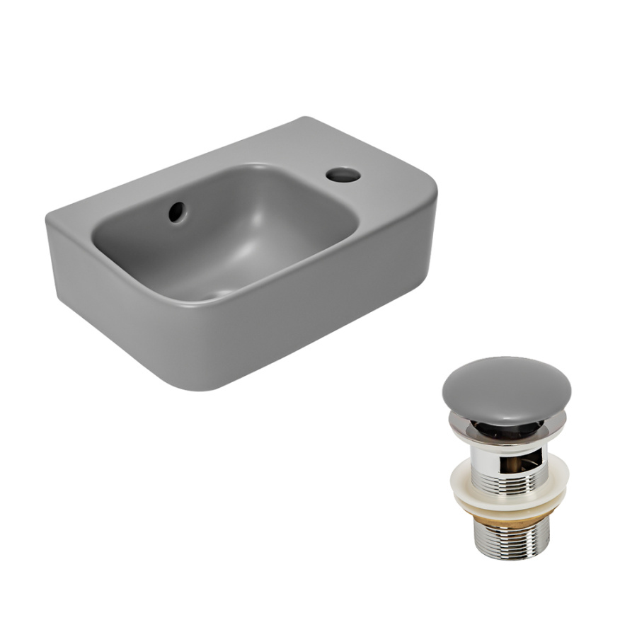 Рукомойник AVS Грэйс 37x25 L, цементно-серый матовый с донным клапаном