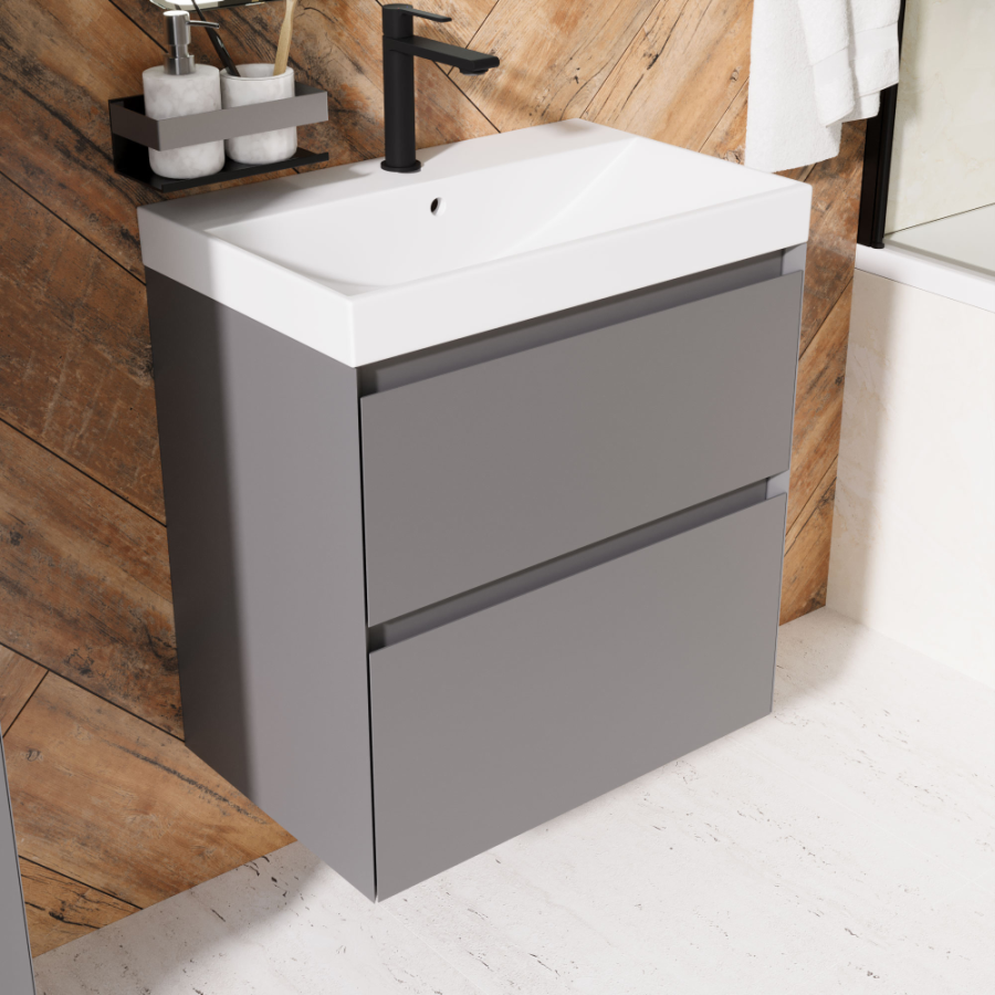 Тумба с раковиной AVS Гармония 60 платина матовая (раковина 02 белая глянцевая)