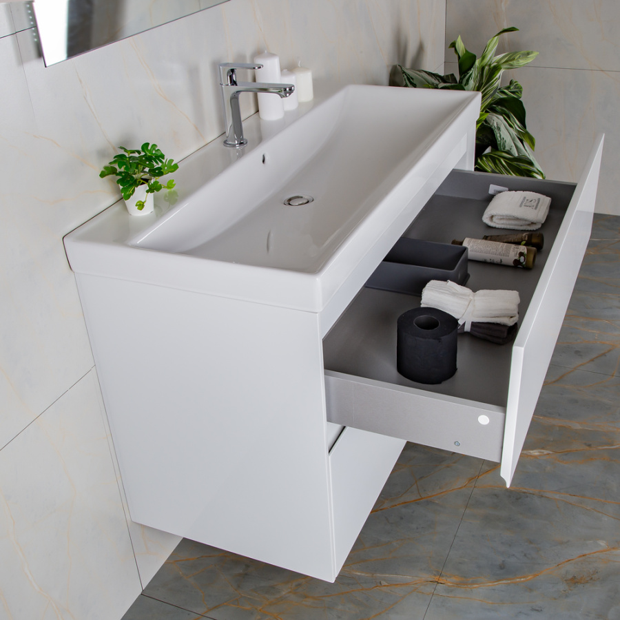 Тумба с раковиной AVS Вернисаж 100 белая глянцевая (раковина белая), подвесная 2 ящика Тумба с раковиной AVS Вернисаж 100 белая глянцевая (раковина белая), подвесная 2 ящика