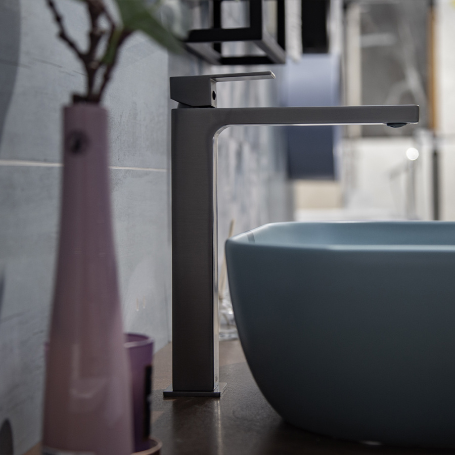 Смеситель для раковины AVS Cube высокий, оружейная сталь