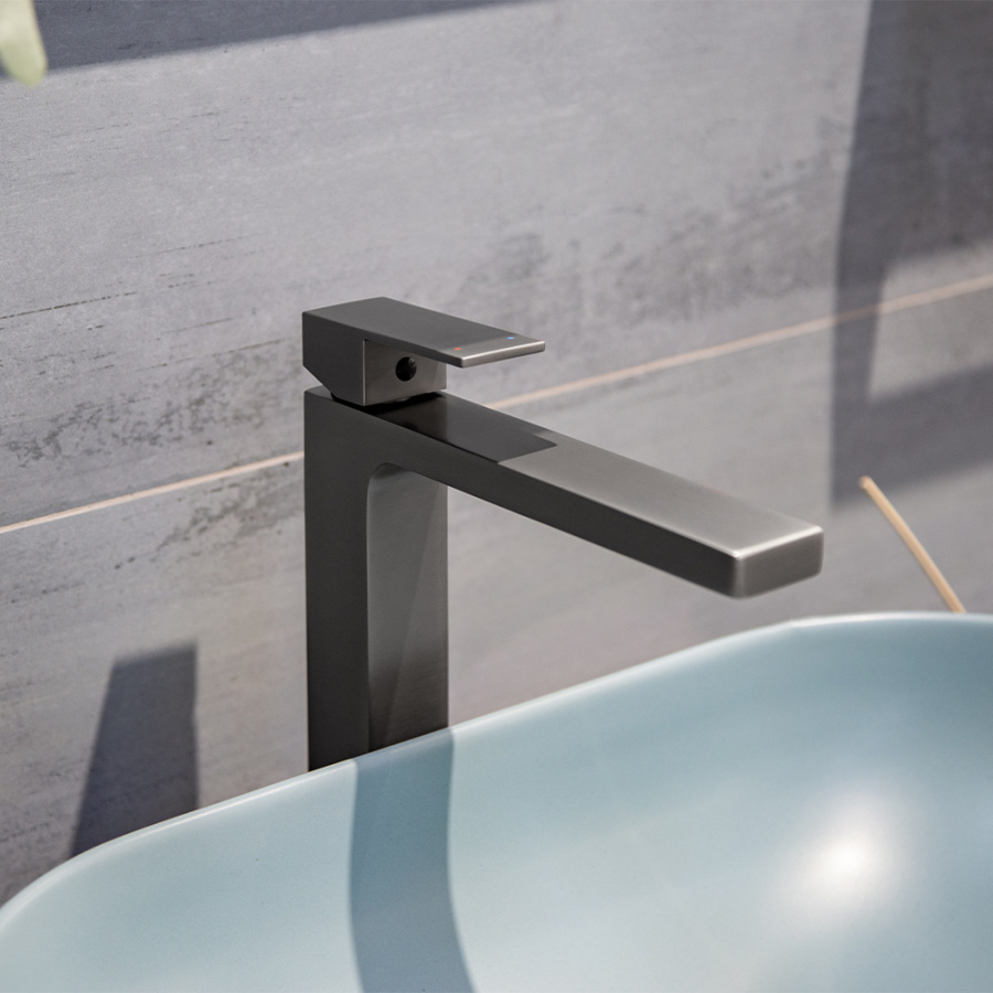 Смеситель для раковины AVS Cube высокий, оружейная сталь