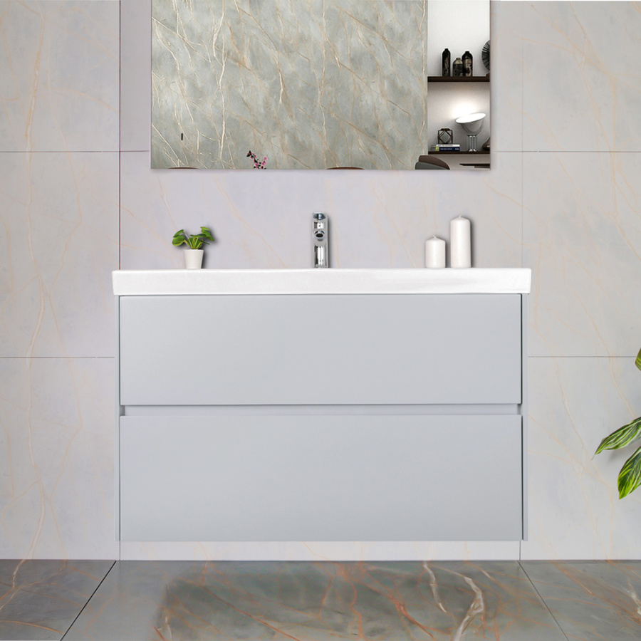 Тумба 1000 2ящ подвес + Раковина 02 Эмаль Платина мат ВЕРНИСАЖ AVS