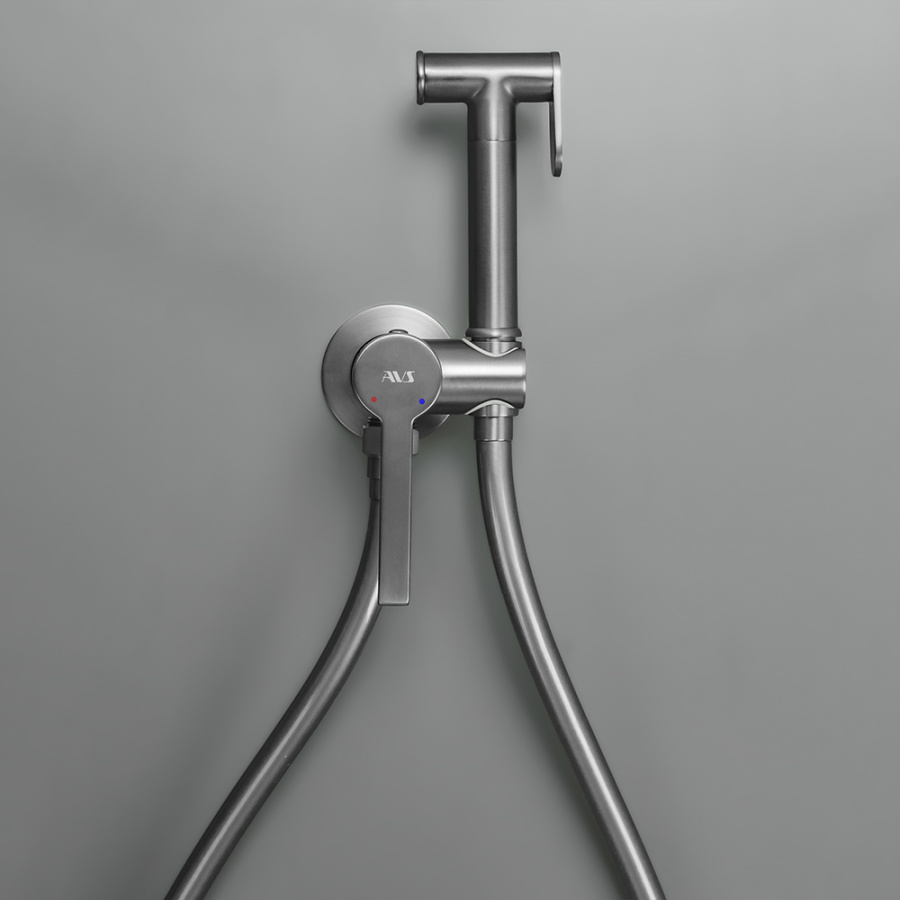 Гигиенический душ со смесителем AVS Elegant оружейная сталь