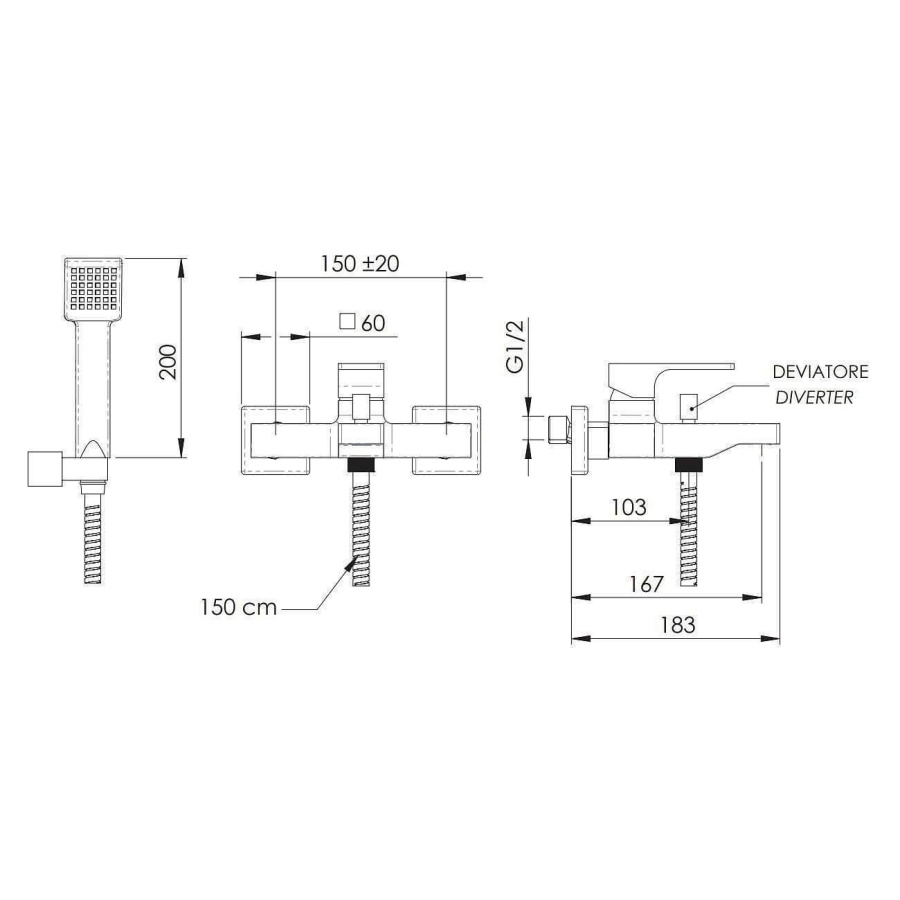 меситель для ванны Remer Absolute AU02NO черный матовый