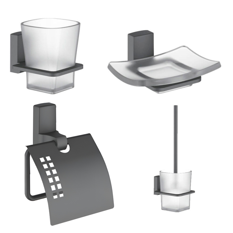 Набор Accoona 125AT графит Стакан+Мыльница+Бумагодержатель закрытый+Ершик