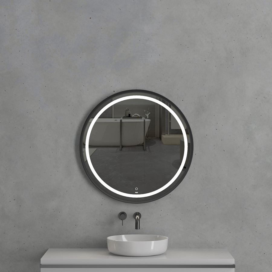 Зеркало с подсветкой AVS Мид 75x75 см, черное