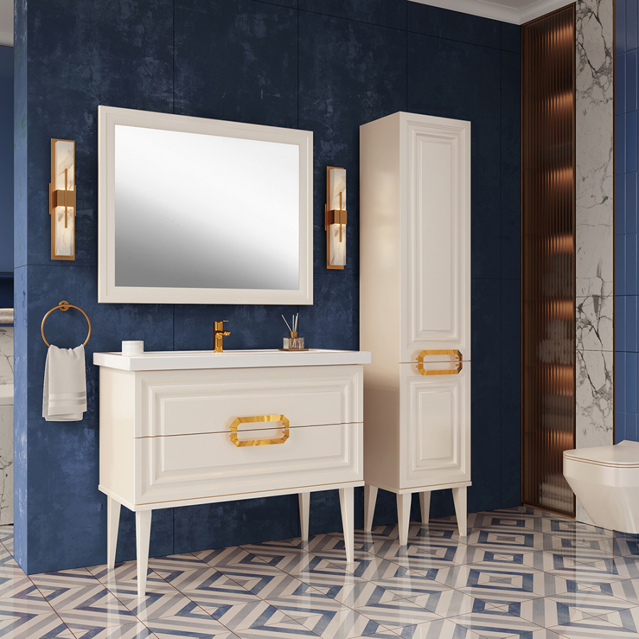 Тумба с раковиной ASB Летиция 100 белая, ручки золотые