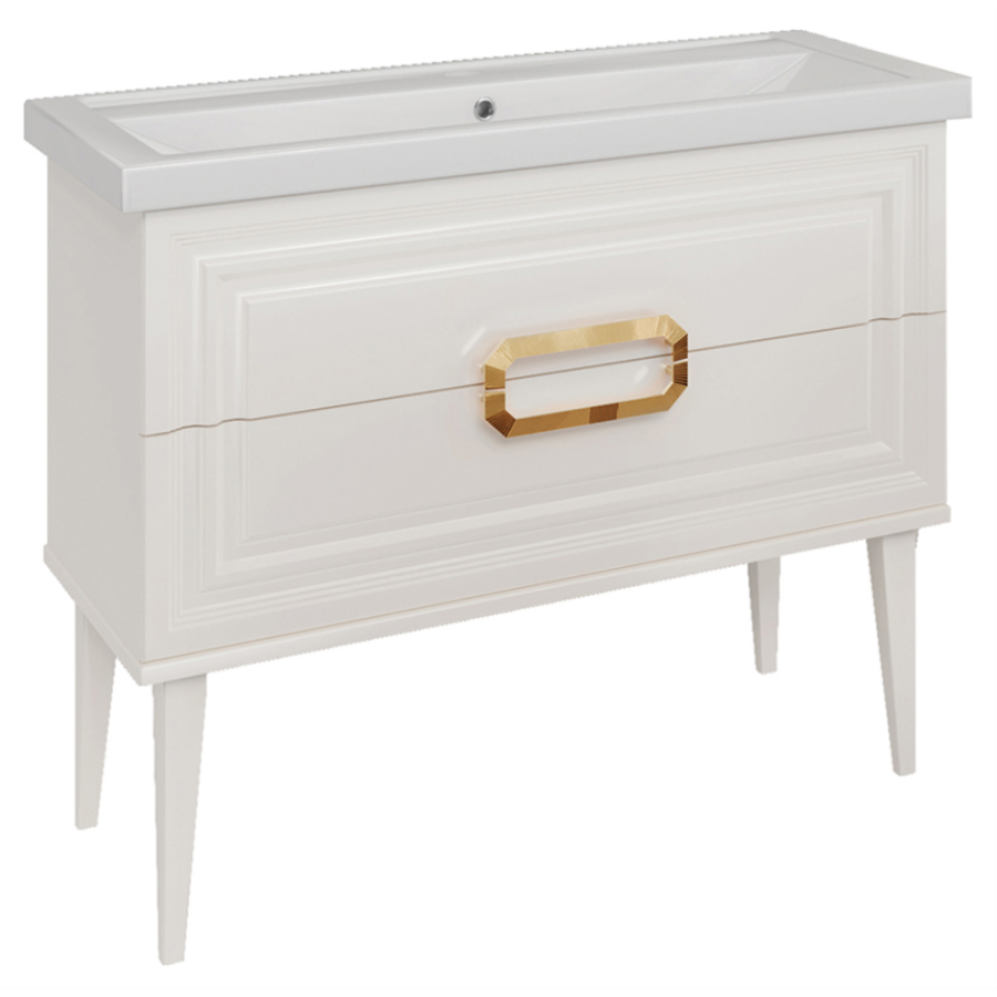 Тумба с раковиной ASB Летиция 100 белая, ручки золотые
