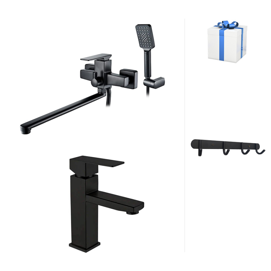 Комплект смесителей для раковины и универсальный Accoona черный матовый + подарок