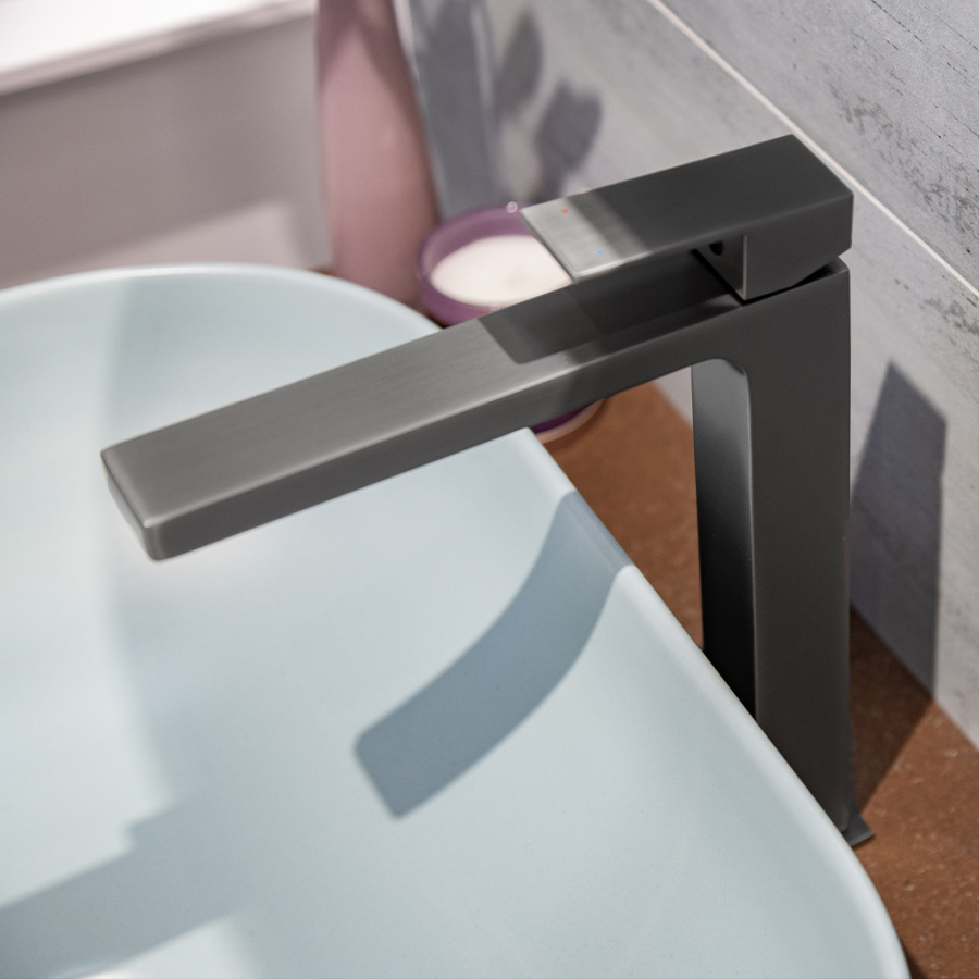 Смеситель для раковины AVS Cube высокий, оружейная сталь