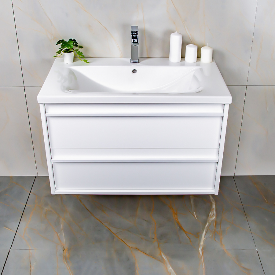 Тумба с раковиной AVS Графика 80 белая матовая с белой ручкой Тумба с раковиной AVS Графика 80 белая матовая с белой ручкой