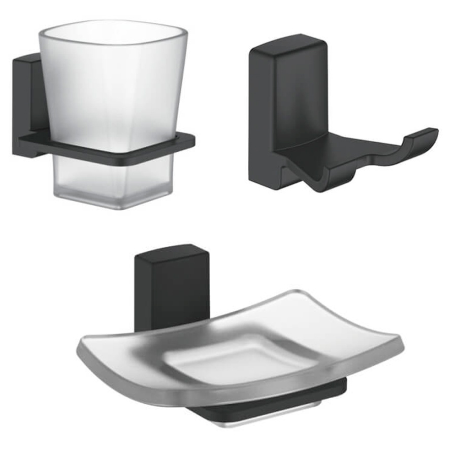 Набор Accoona 125F черный Стакан+Мыльница+Крючок двойной Набор Accoona 125F черный Стакан+Мыльница+Крючок двойной