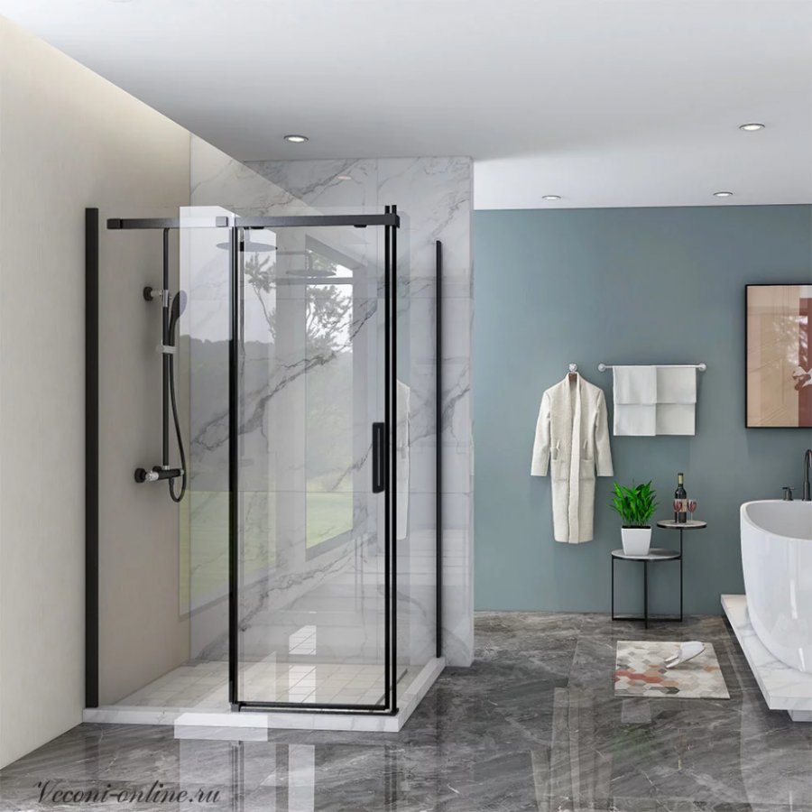 Душевой уголок Veconi Rovigo RV070 120х90 профиль черный матовый, стекло прозрачное Душевой уголок Veconi Rovigo RV070 120х90 профиль черный матовый, стекло прозрачное