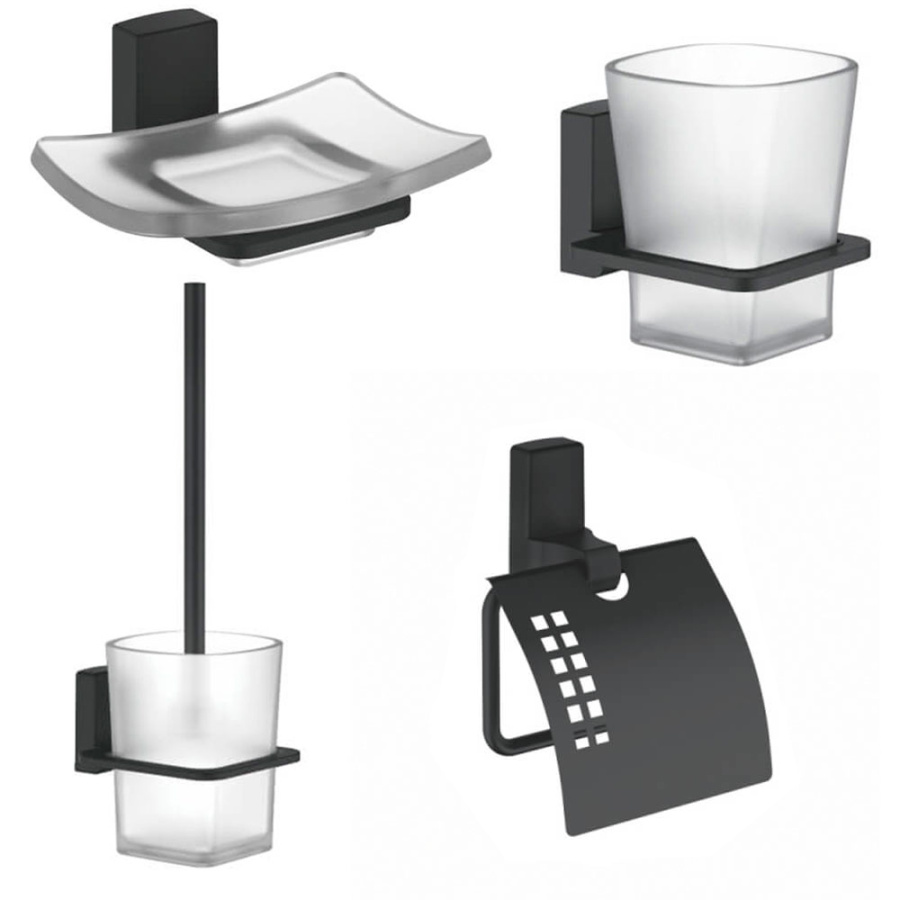 Набор Accoona 125F черный Стакан+Мыльница+Бумагодержатель закрытый+Ершик Набор Accoona 125F черный Стакан+Мыльница+Бумагодержатель закрытый+Ершик