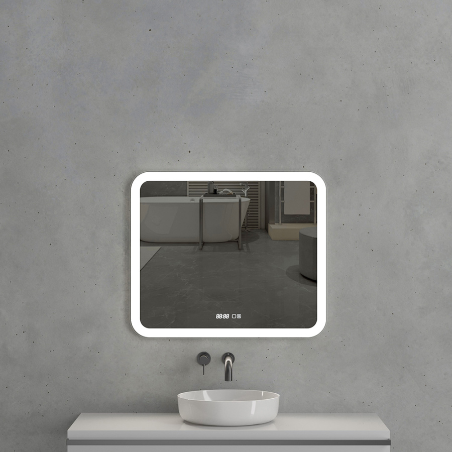 Зеркало с подсветкой AVS Байкал 80x68 см, часы и антипар