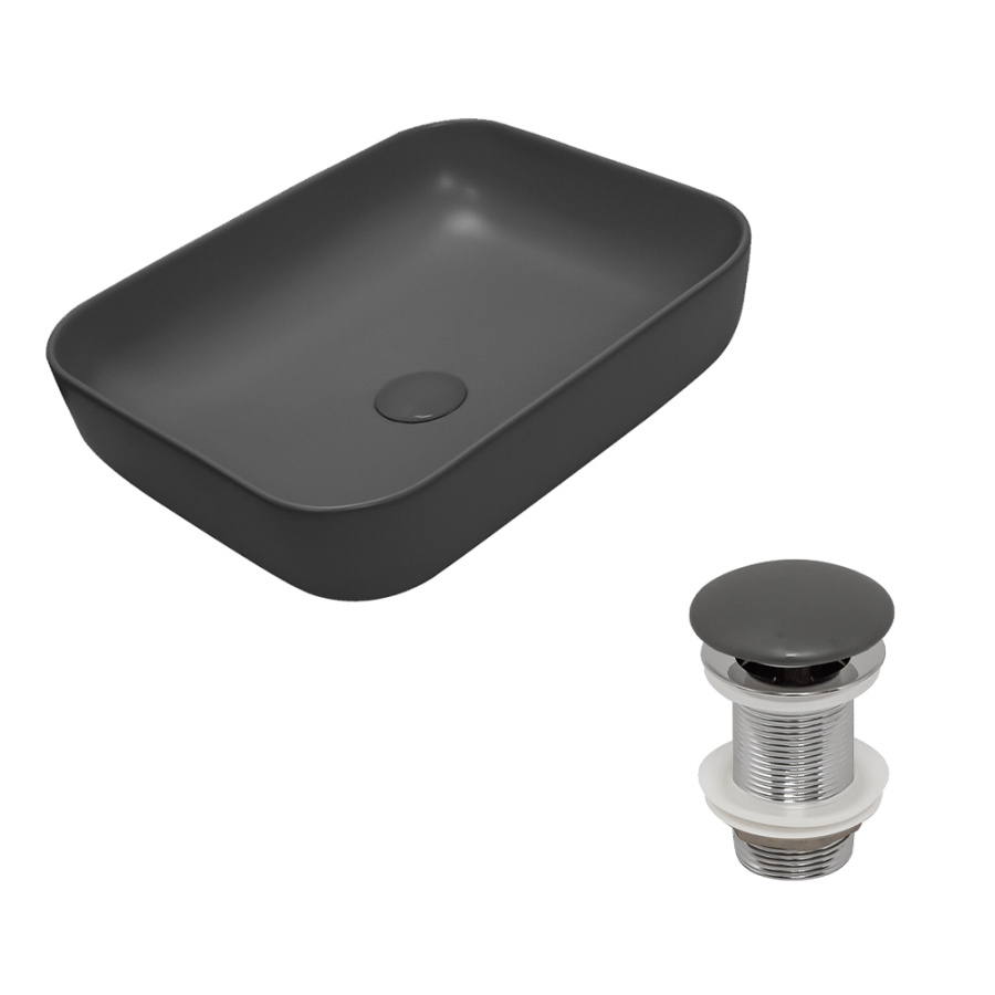 Раковина AVS Розали 50x39 темно-серая матовая с донным клапаном Раковина AVS Розали 50x39 темно-серая матовая с донным клапаном