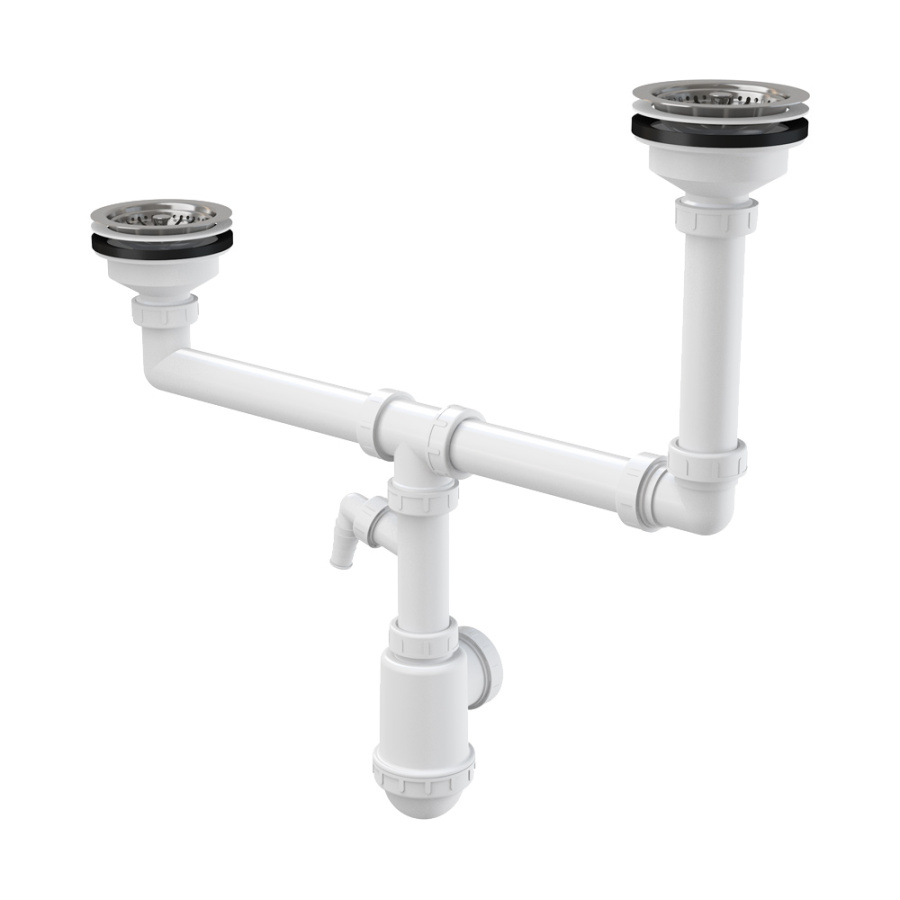A454P Сифон для сдвоенной мойки Ø115 со штуцером Alcaplast