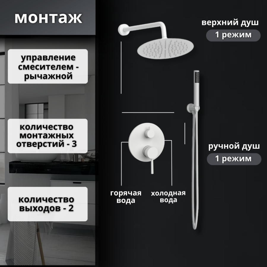 Душевой комплект AVS Slimmer 3в1 белый матовый Душевой комплект AVS Slimmer 3в1 белый матовый