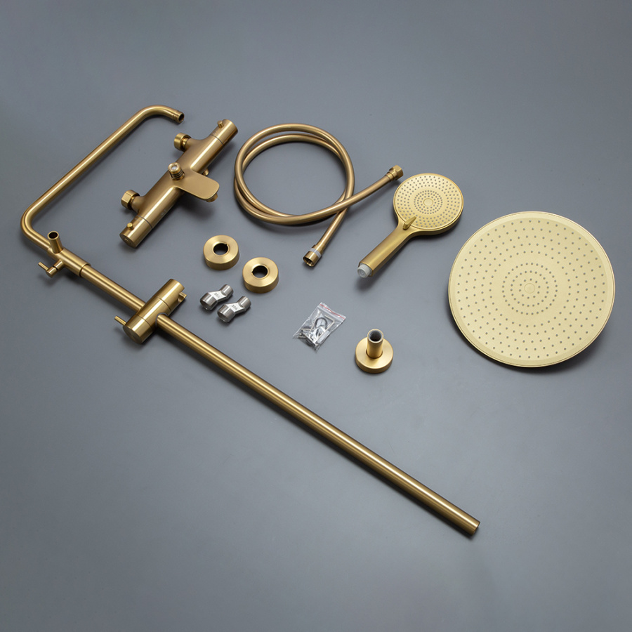 Душевая стойка AVS Slimmer с термостатом, брашированное золото Душевая стойка AVS Slimmer с термостатом, брашированное золото
