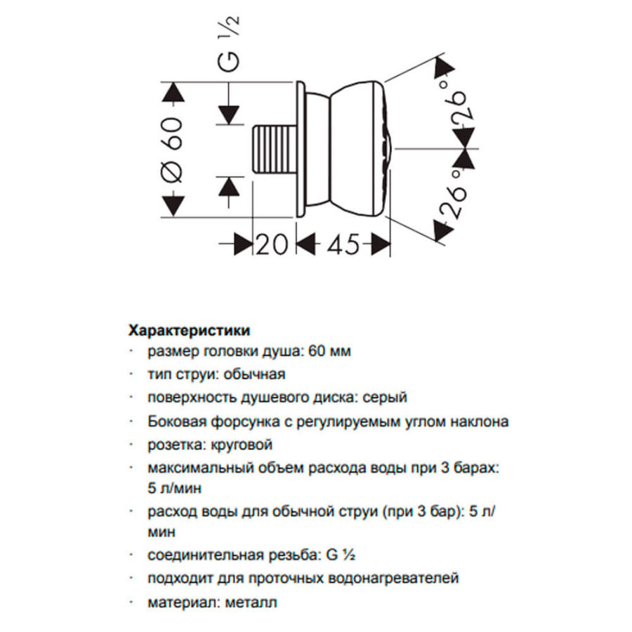 Боковая форсунка Bodyvette Hansgrohe 28466000 Боковая форсунка Bodyvette Hansgrohe 28466000