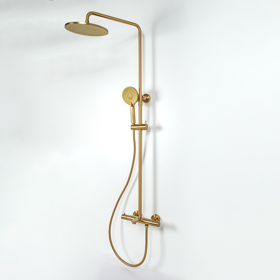 Душевая стойка AVS Slimmer с термостатом, брашированное золото Душевая стойка AVS Slimmer с термостатом, брашированное золото
