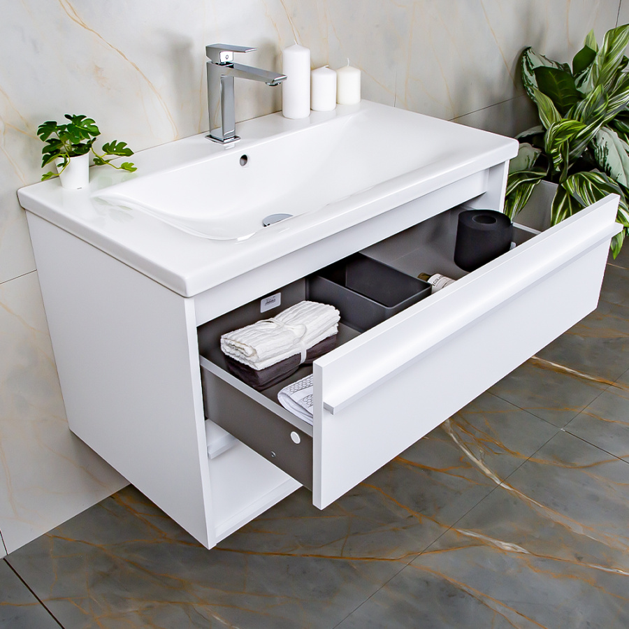 Тумба с раковиной AVS Графика 80 белая матовая с белой ручкой Тумба с раковиной AVS Графика 80 белая матовая с белой ручкой