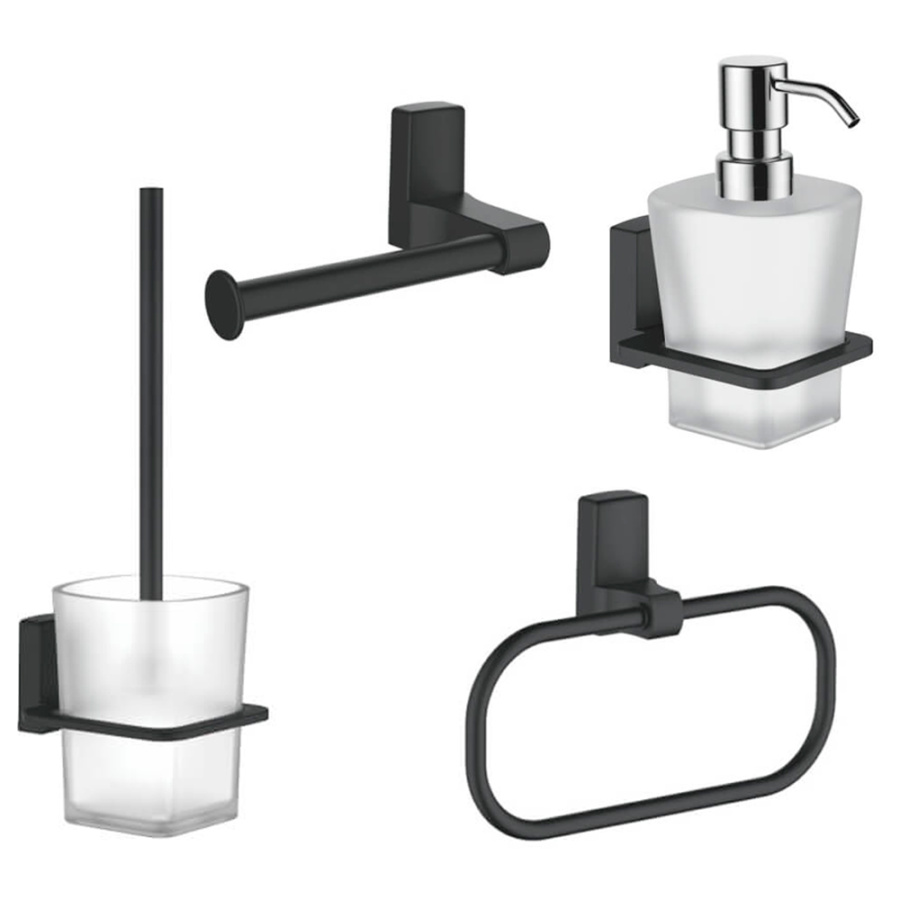 Набор Accoona 125F черный Ершик+Дозатор+Бумагодержатель открытый+Полотенцедержатель-кольцо Набор Accoona 125F черный Ершик+Дозатор+Бумагодержатель открытый+Полотенцедержатель-кольцо