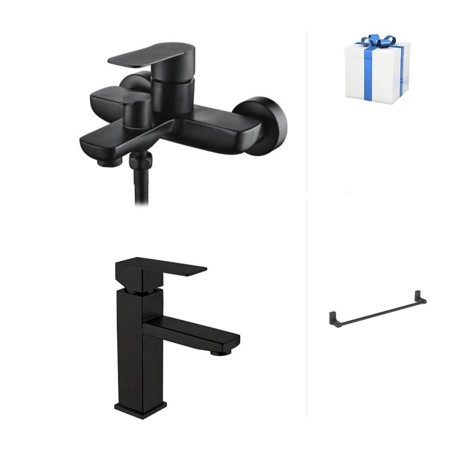Комплект смесителей для ванны и раковины Accoona черный матовый + подарок