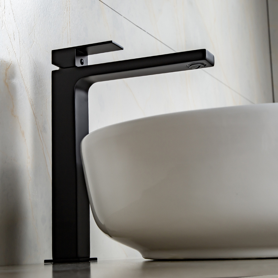 Смеситель для раковины AVS Cube высокий, черный матовый