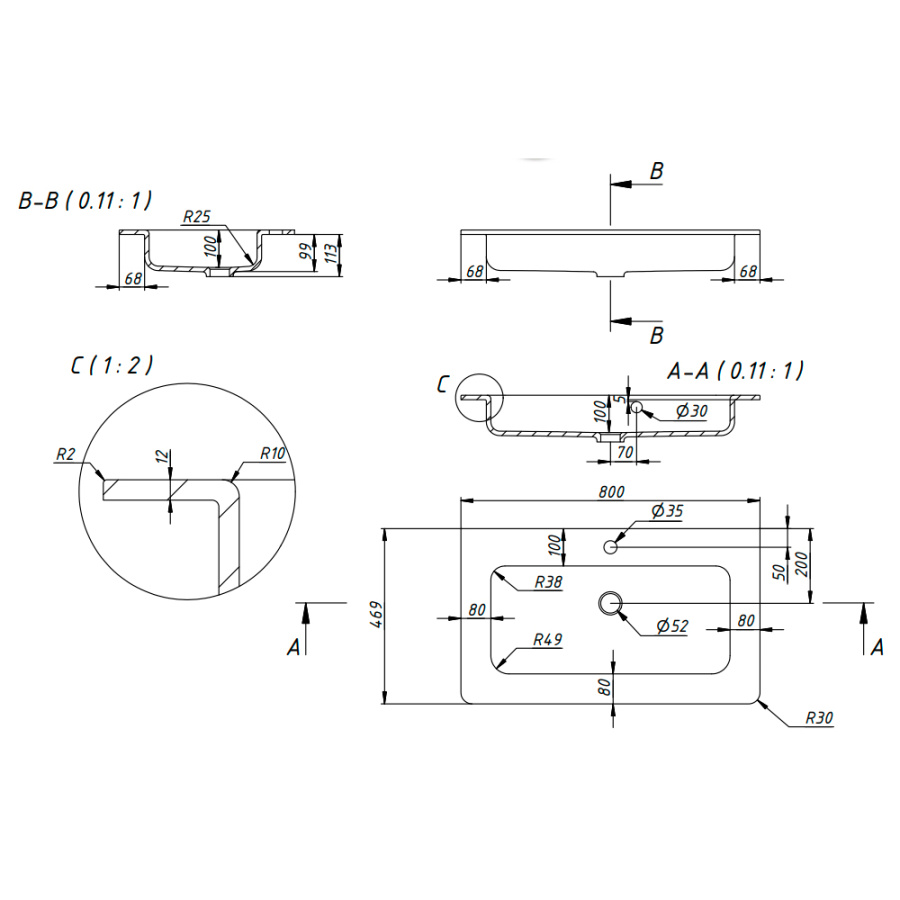Тумба с раковиной 800 белый Прато Briz