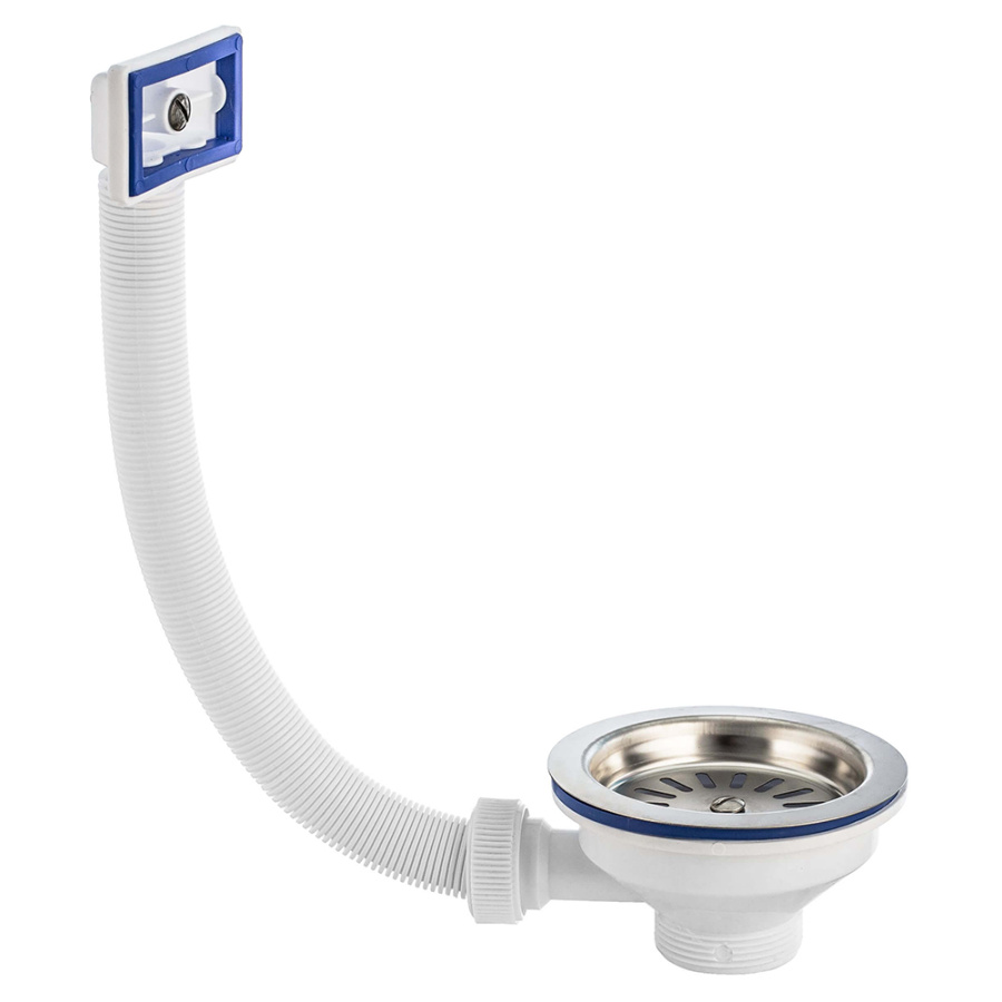 Выпуск для мойки с плоской нержавеющей чашкой 114 мм и прямоугольным переливом Элит Virplast