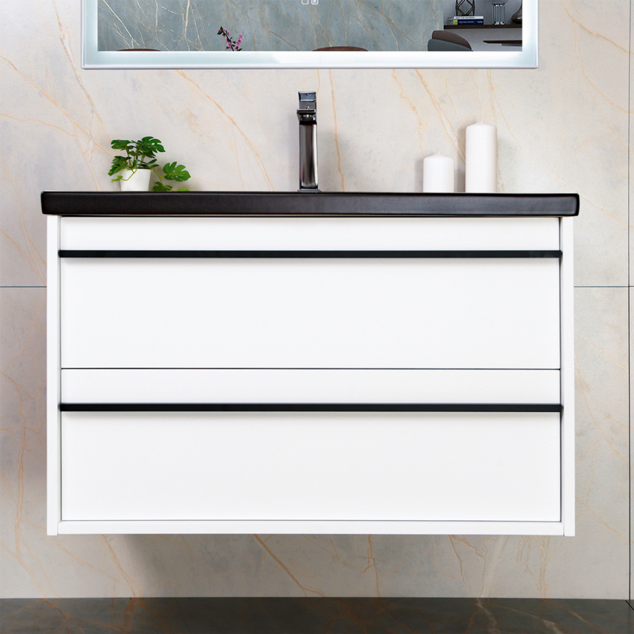 Тумба с раковиной AVS Графика 80 белая матовая с черной ручкой и раковиной Тумба с раковиной AVS Графика 80 белая матовая с черной ручкой и раковиной