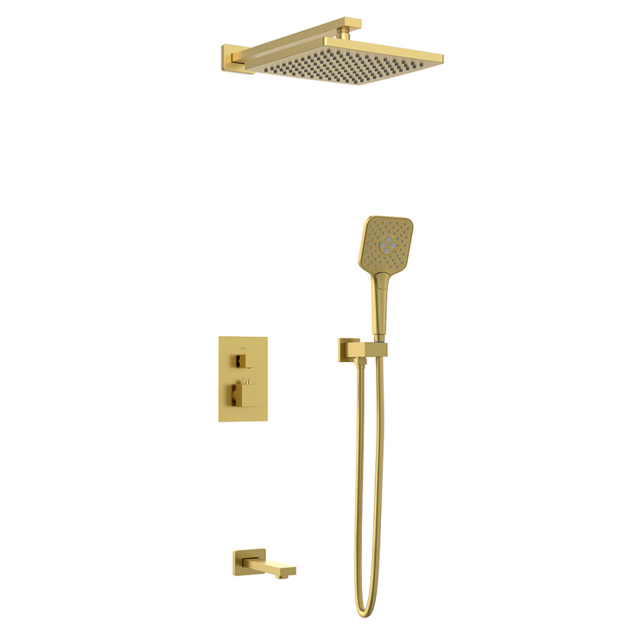 Душевой комплект AVS Termo 4в1 квадратный, брашированное золото