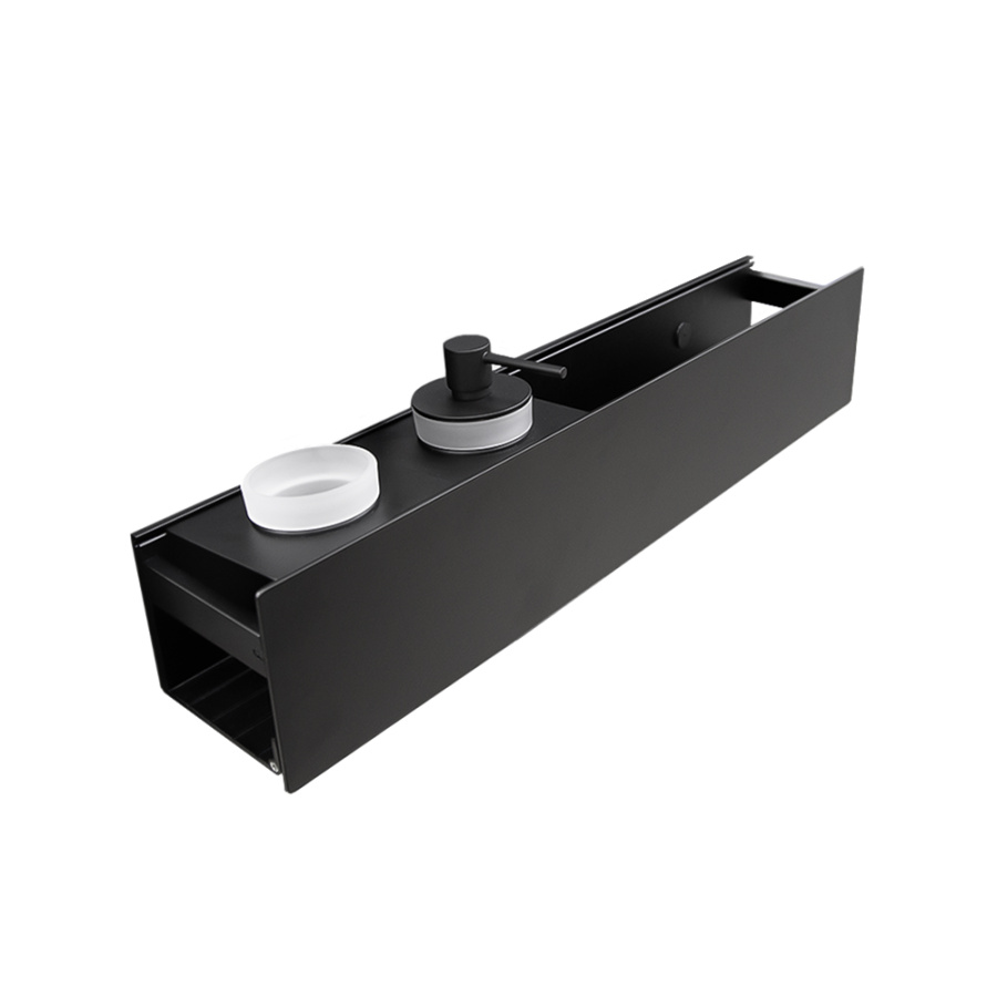 Полка AVS King, 45 см, черный матовый, с дозатором и стаканом Полка AVS King, 45 см, черный матовый, с дозатором и стаканом