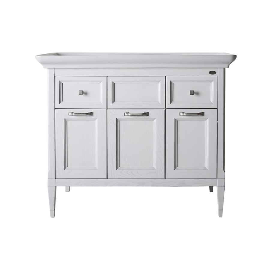 Тумба с раковиной ASB Wood Line Гранда 105 белая, патина серебро