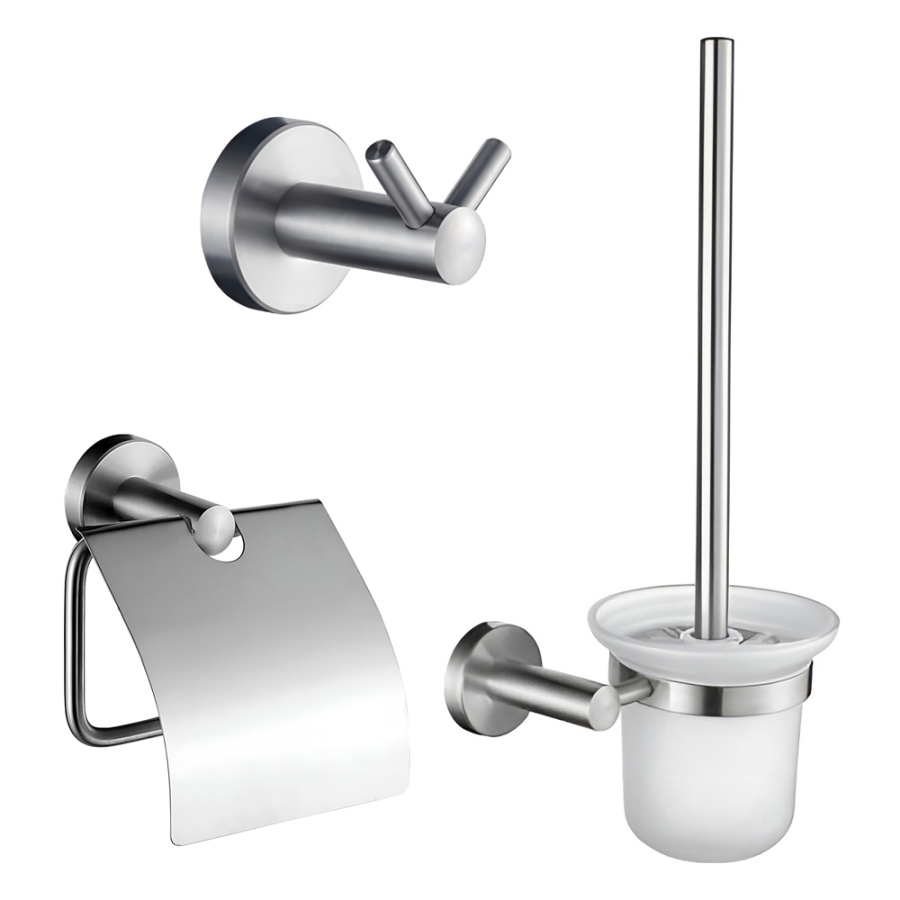 Набор Accoona 121 нержавеющая сталь Бумагодержатель закрытый+Ершик+Крючок двойной Набор Accoona 121 нержавеющая сталь Бумагодержатель закрытый+Ершик+Крючок двойной