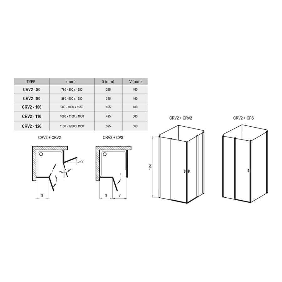 Дверь для душевого уголка Ravak Chrome CRV2 120 профиль хром, стекло прозрачное