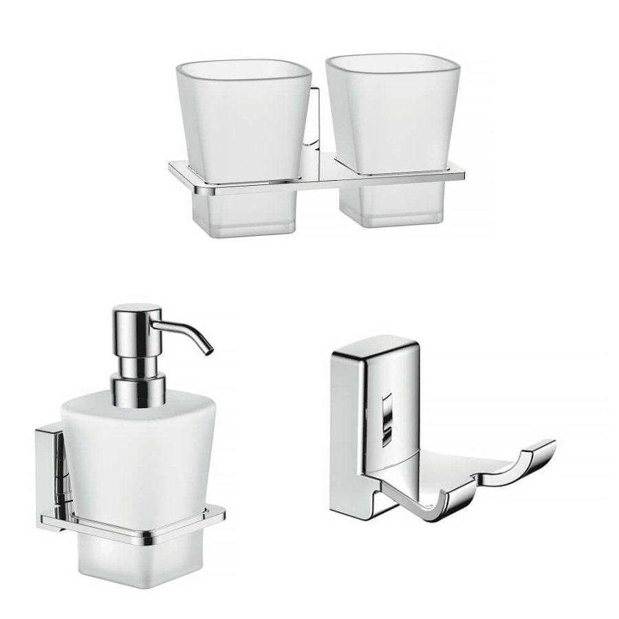 Набор Accoona 125 хром Стакан двойной+Дозатор+Крючок двойной Набор Accoona 125 хром Стакан двойной+Дозатор+Крючок двойной