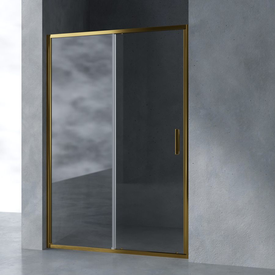 Душевая дверь в нишу AVS Вектор 130 см профиль брашированное золото, стекло прозрачное
