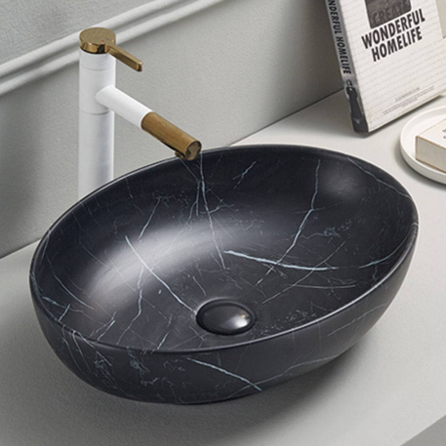 Раковина AVS Карина 52x40 черный мрамор матовая с донным клапаном Раковина AVS Карина 52x40 черный мрамор матовая с донным клапаном