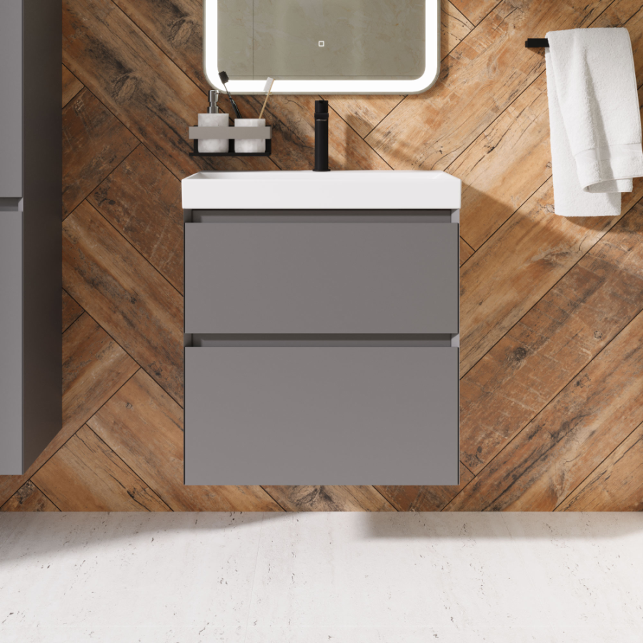 Тумба с раковиной AVS Гармония 60 платина матовая (раковина 02 белая глянцевая)