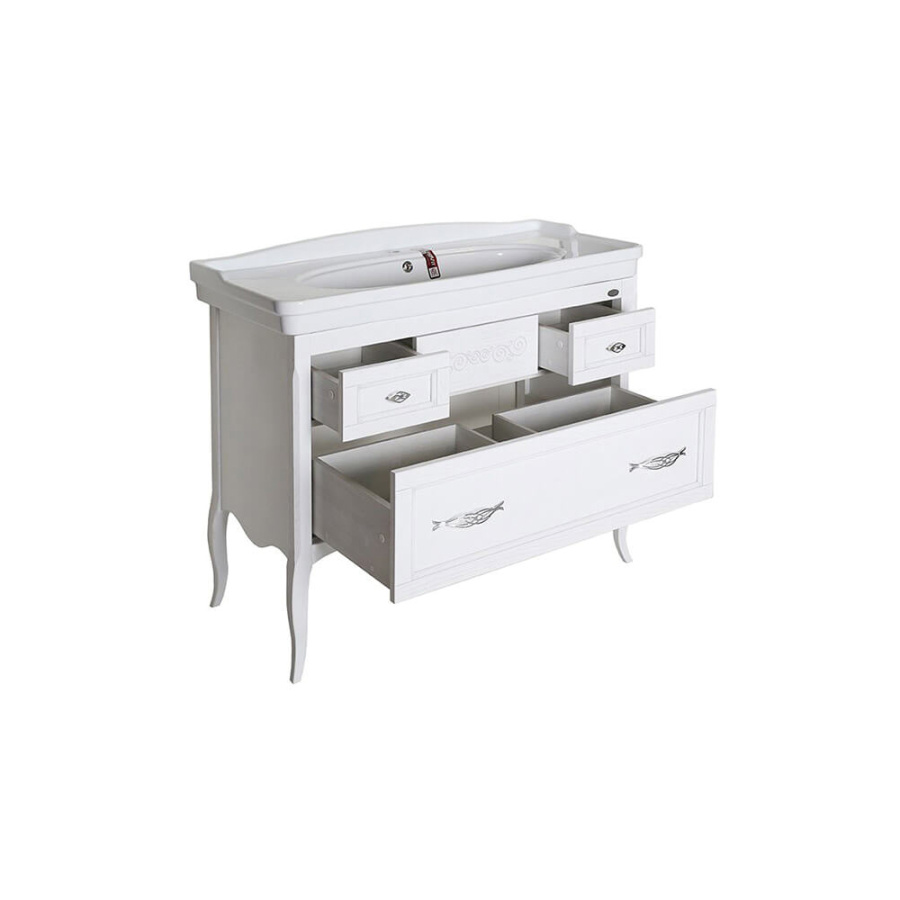 Тумба с раковиной ASB Wood Line Модерн 105 белая, патина серебро Тумба с раковиной ASB Wood Line Модерн 105 белая, патина серебро
