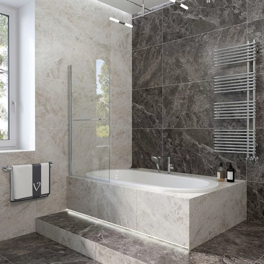 Шторка д/ванны 900x1500 прозр/проф ХРОМ 5 мм VECONI