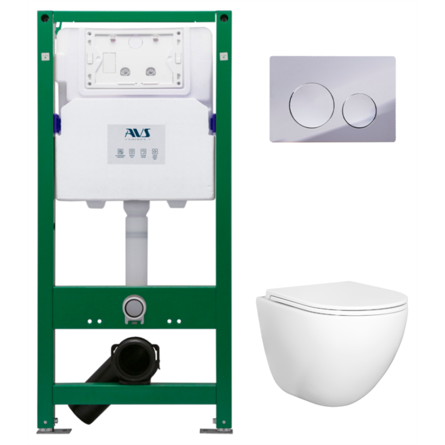 Комплект AVS 3в1: Инсталляция для унитаза 809-0006-7732C + Унитаз подвесной 801-0045-P-T2-GW + Клавиша смыва 809-0012-CR хром, круглые кнопки Комплект AVS 3в1: Инсталляция для унитаза 809-0006-7732C + Унитаз подвесной 801-0045-P-T2-GW + Клавиша смыва 809-0012-CR хром, круглые кнопки