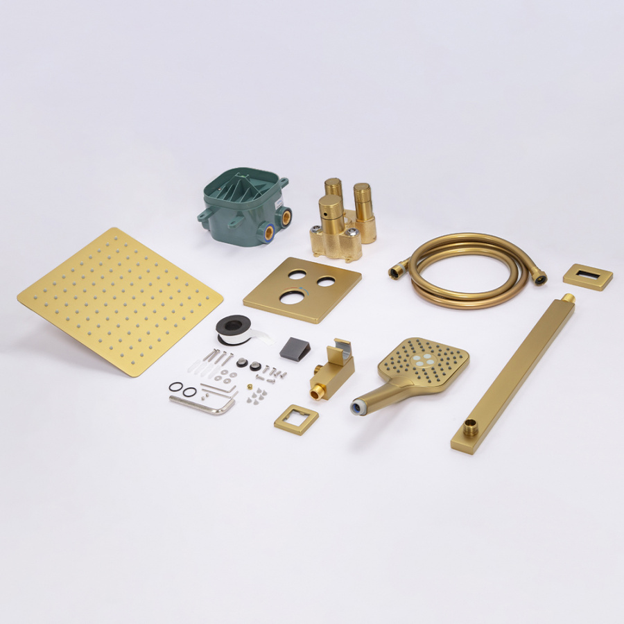 Душевой комплект AVS Luxury 3в1 квадратный, брашированное золото Душевой комплект AVS Luxury 3в1 квадратный, брашированное золото