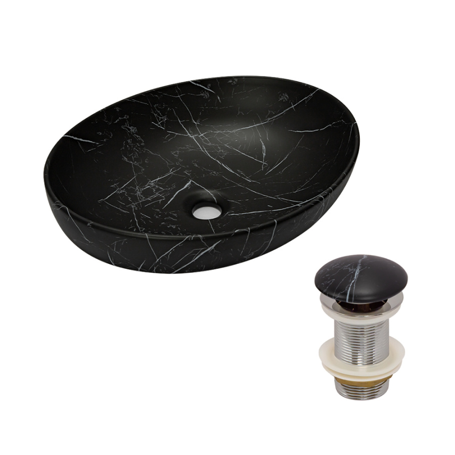 Раковина AVS Карина 52x40 черный мрамор матовая с донным клапаном Раковина AVS Карина 52x40 черный мрамор матовая с донным клапаном