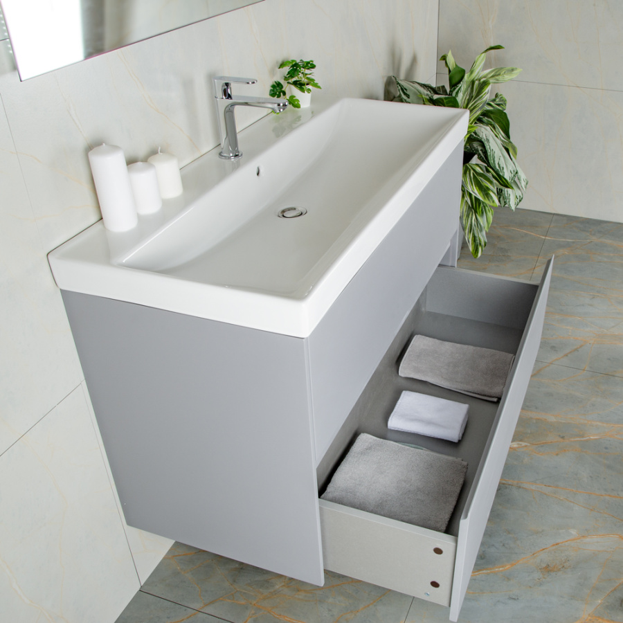 Тумба 1000 2ящ подвес + Раковина 02 Эмаль Платина мат ВЕРНИСАЖ AVS