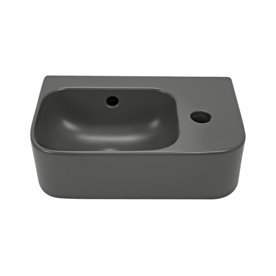 Рукомойник AVS Грэйс 37x25 L, темно-серый матовый с донным клапаном