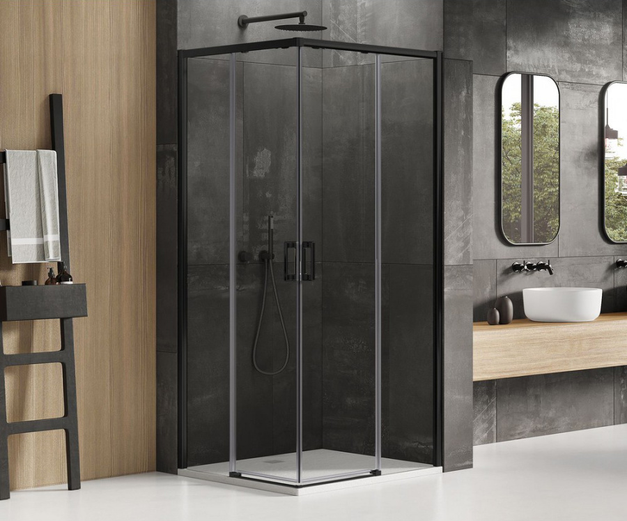 Душевой уголок New Trendy Prime Black 90x90 профиль черный матовый, стекло прозрачное